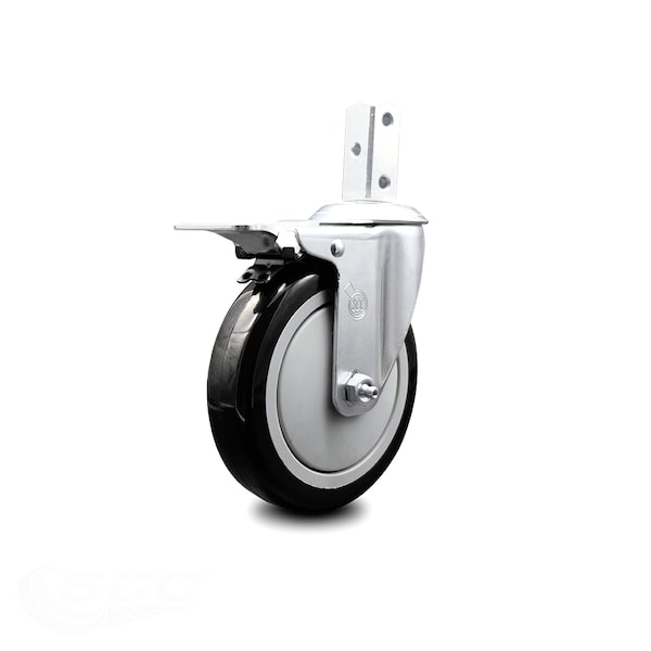 5 Inch Black Poly Wheel Swivel 3/4 Inch Square Stem Caster with Total Lock Brake